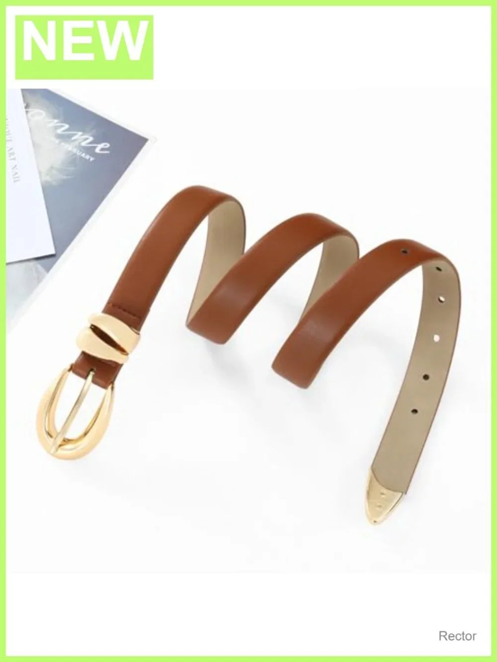 Women's Faux Leather Belt Gold Buckle Adjustable Waist Belt for Jeans Dress